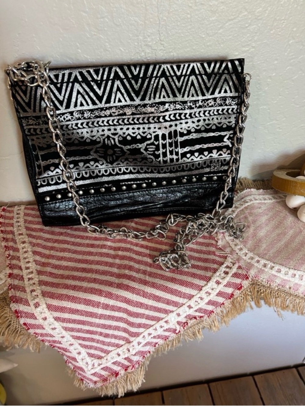 The Sak Black & Silver Patterned Chain Crossbody